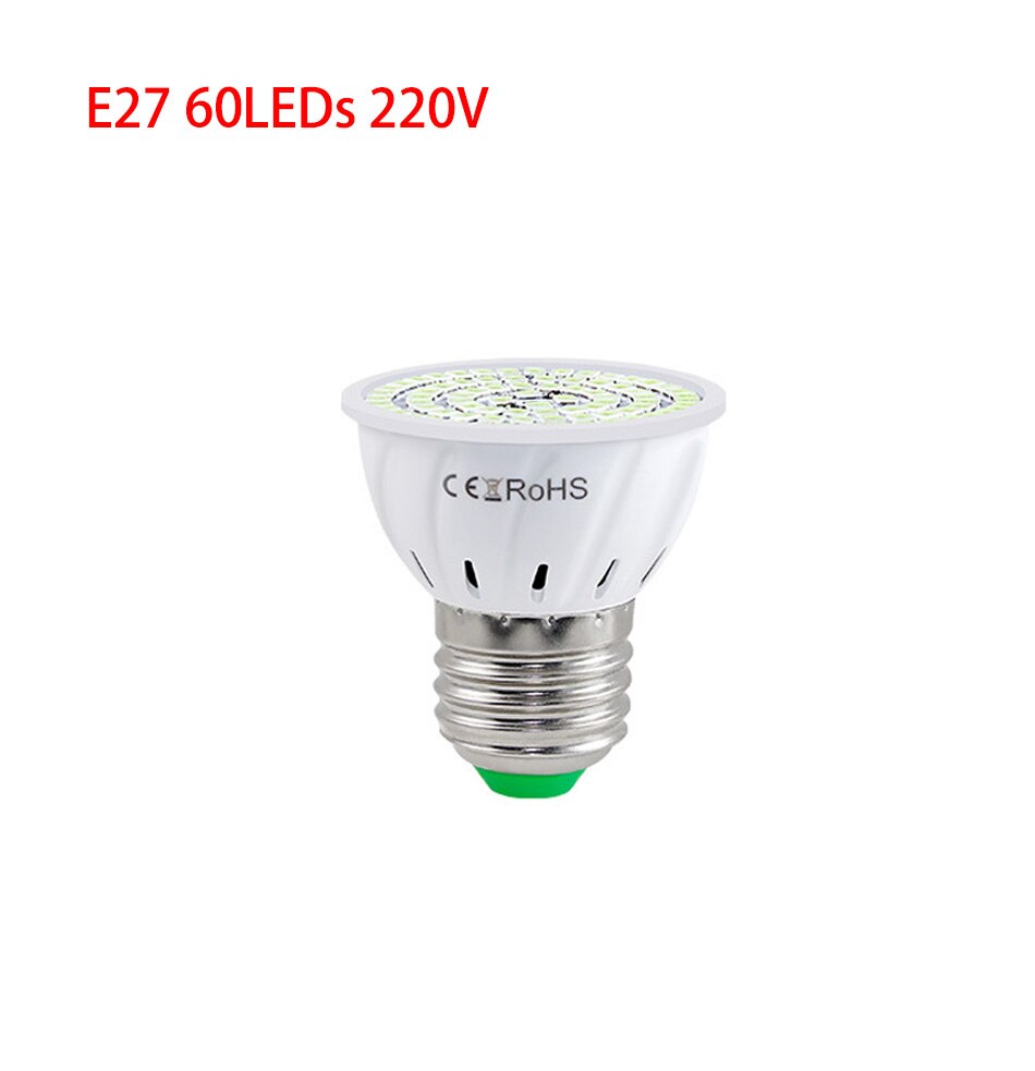 E14 led uv-desinfektionslampe  e27 led bakteriedræbende lys uv-lampe sterilisator 110v 220v 48 60 80 112 leds ultraviolet pære: E27 60 lysdioder 220v