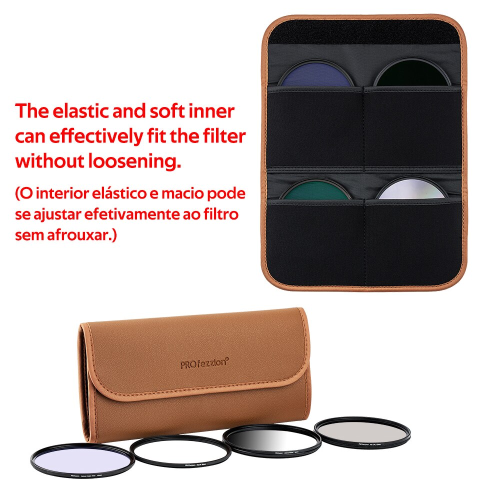 Retro filters portemonnee met 4 zachte, uitklapbare lenzen en filters tas met microvezel reinigingsdoekje, camera accessoires, nd uv cpl ri