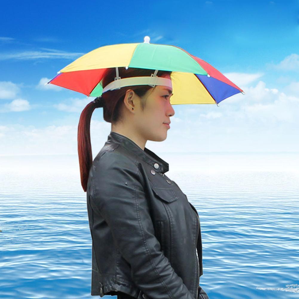 Chapeau de parapluie de pluie portable, pliable, extérieur, soleil, camping, chapeaux d'ombre, tête, plage, vêtements de sauna, accessoire étanche Fishi R7I0