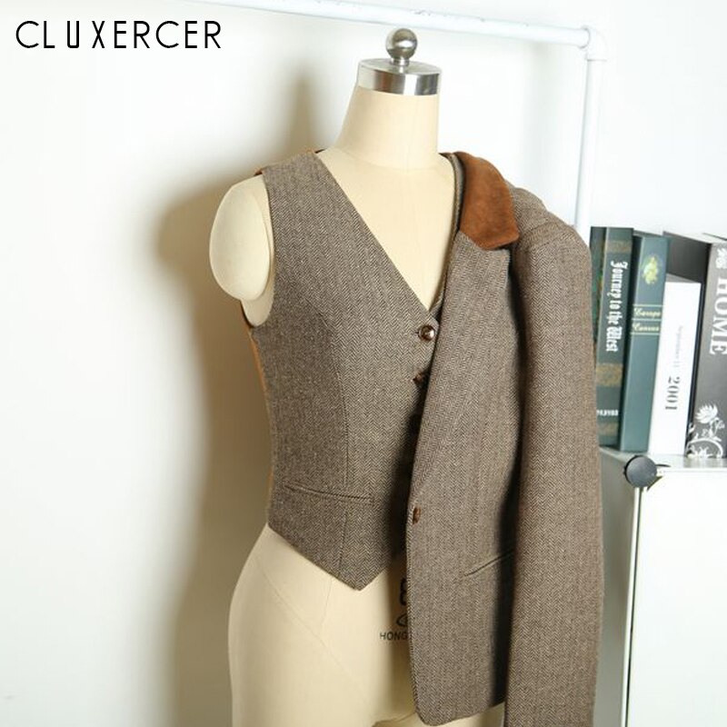 3 peça conjunto de lã feminino calças ternos fino trabalho wear escritório senhoras manga longa blazer + colete + calças terno feminino