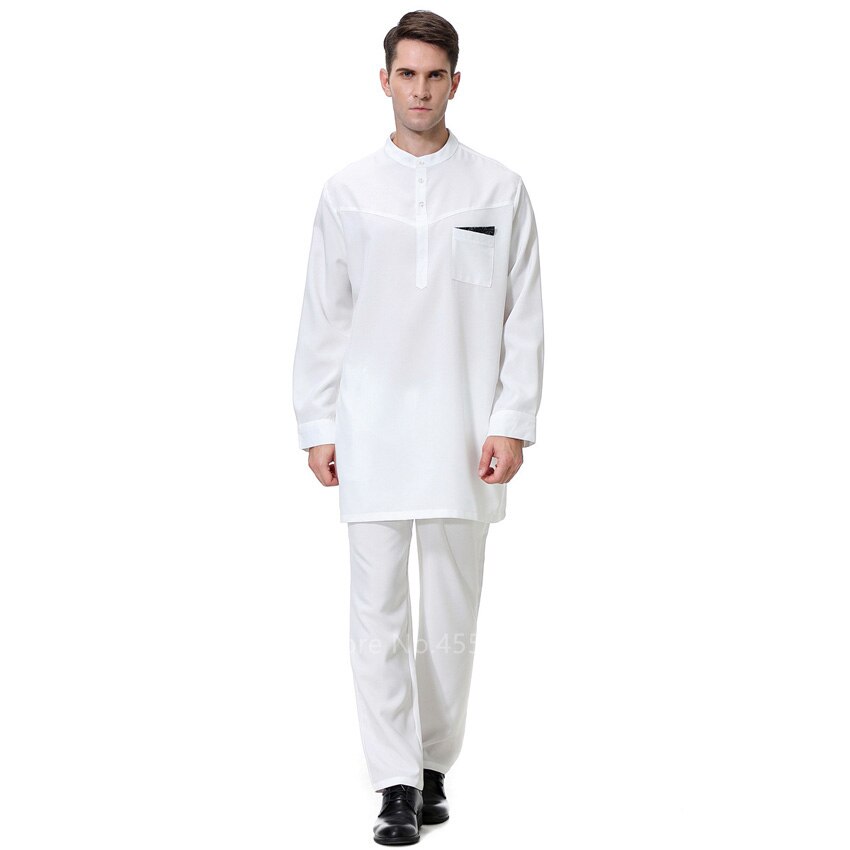 Jubba thobe islamitische jurk voor mannen, islamitische traditionele kleding, abaya, top, broekset, patchwork, saoedi-arabisch gebedskostuum