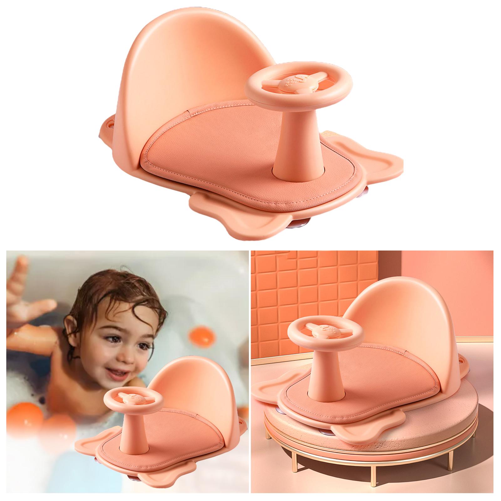 Asiento de bañera para bebé, silla de baño con respaldo, silla de bañera antideslizante con ventosa, asiento de ducha para sentarse, seguridad para el baño del bebé: Rosa