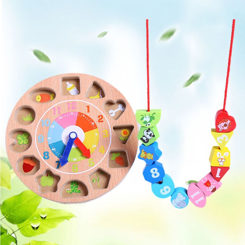 Houten Klok Educatief Leren Sorteren Klok Puzzel Cognitie Spelen Kinderen Speelgoed 77HD