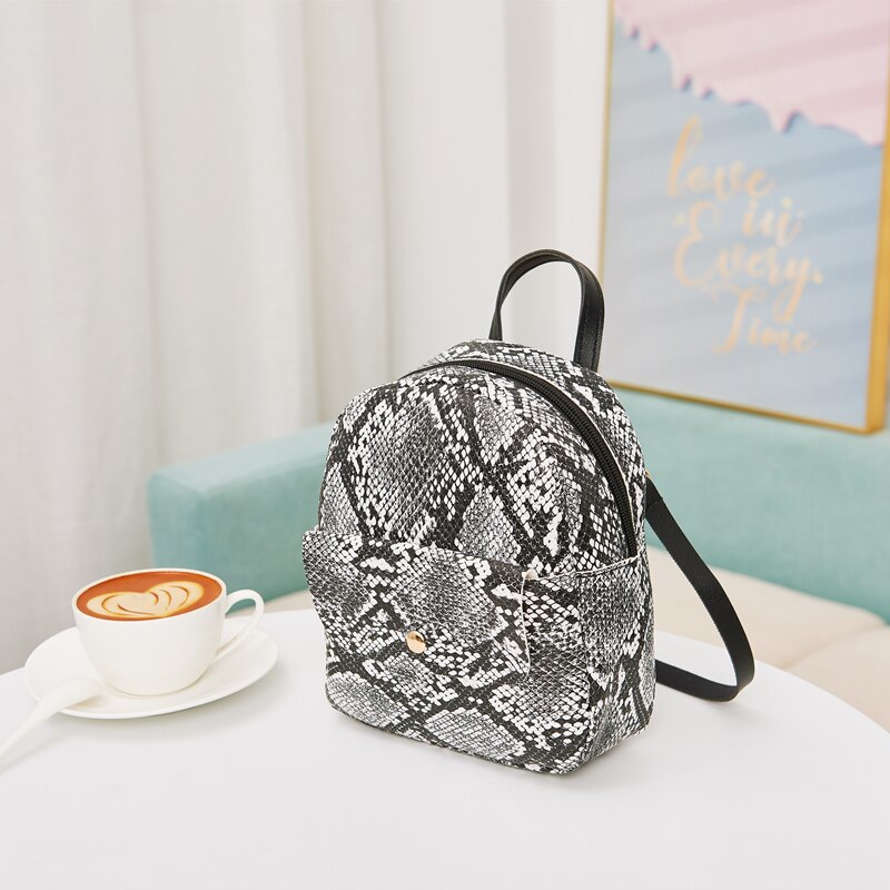 Women Ladies Snakeskin Pattern Backpack Ladies Stylish Small Zipper Purse Casual PU Satchel for Travel Shopping: 2