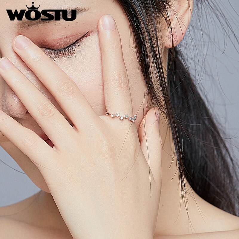 925 Sterling Silber Ringe WOSTU Neue Stapelbar Bunte Sterne kubisch Zirkon Frauen Finger Ring für Frauen Schmuck FNR133