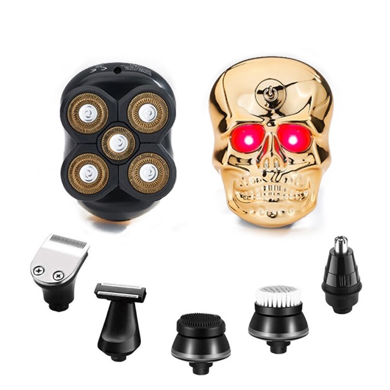 Halloween crâne rasoir électrique 6 en 1 tête chauve rasoir 5D rasoir rotatif pour hommes: Or