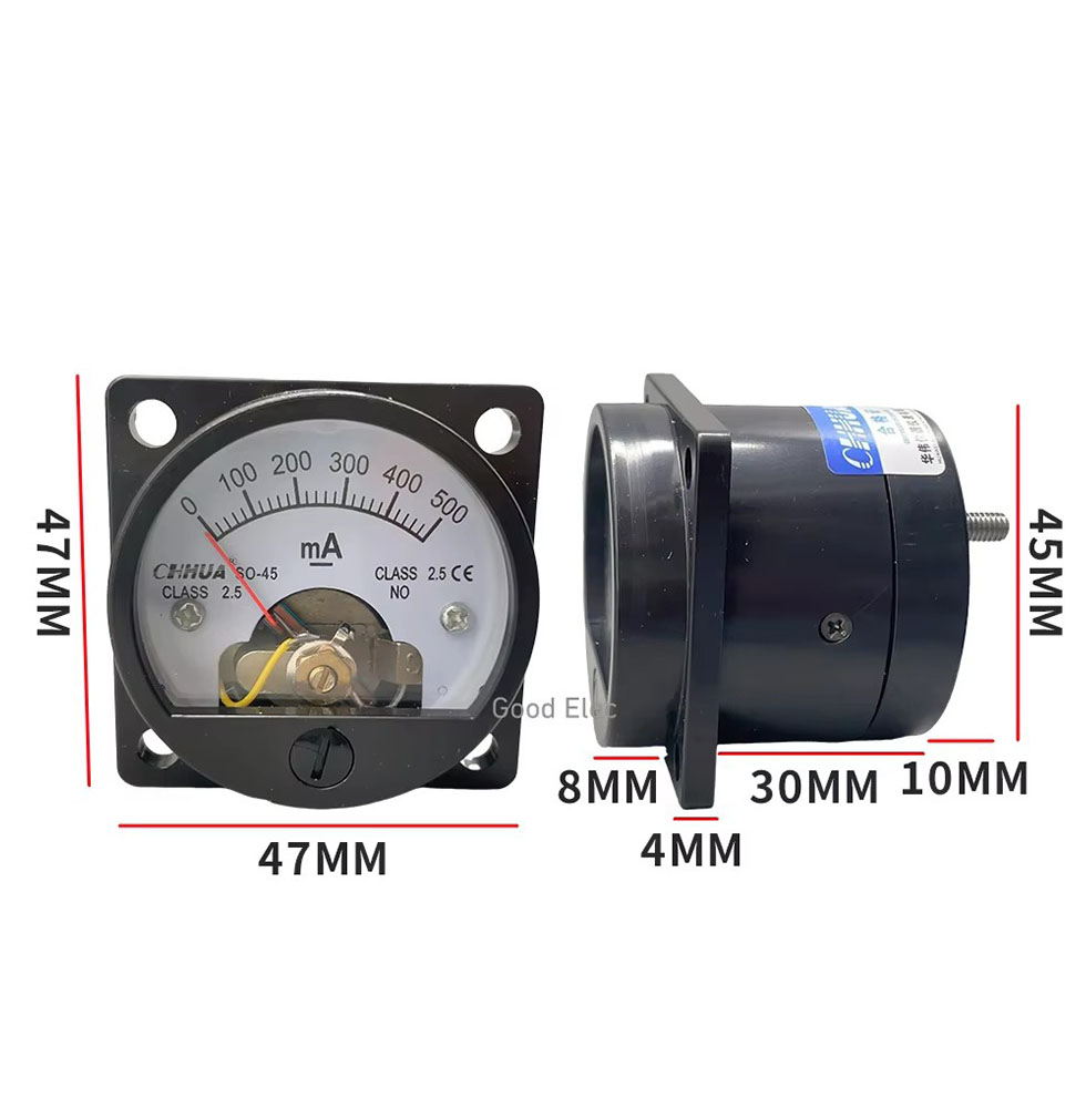SO-45 DC MA 1MA 5MA 50MA 100MA 300MA 500MA 12,5 Genauigkeit DC 0-100mA Amperemeter Klasse Rundes Analog Panel Meter Schwarz