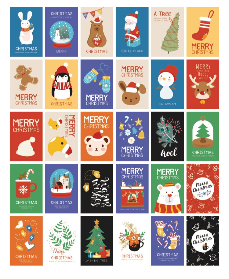 Una colección de postales navideñas de dibujos animados, de la hora de Navidad, Mensaje, tarjeta de felicitación, tarjeta de bendición, 30 piezas en: Christmas limited