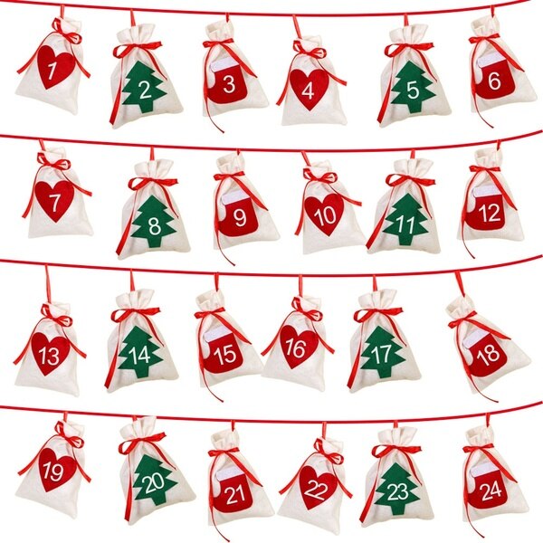 Christmas Bags Calendar Countdown Felt Bag Candy Storage Pouch DIY Christmas Advent Calendar Bag Christmas Decor: 1--24