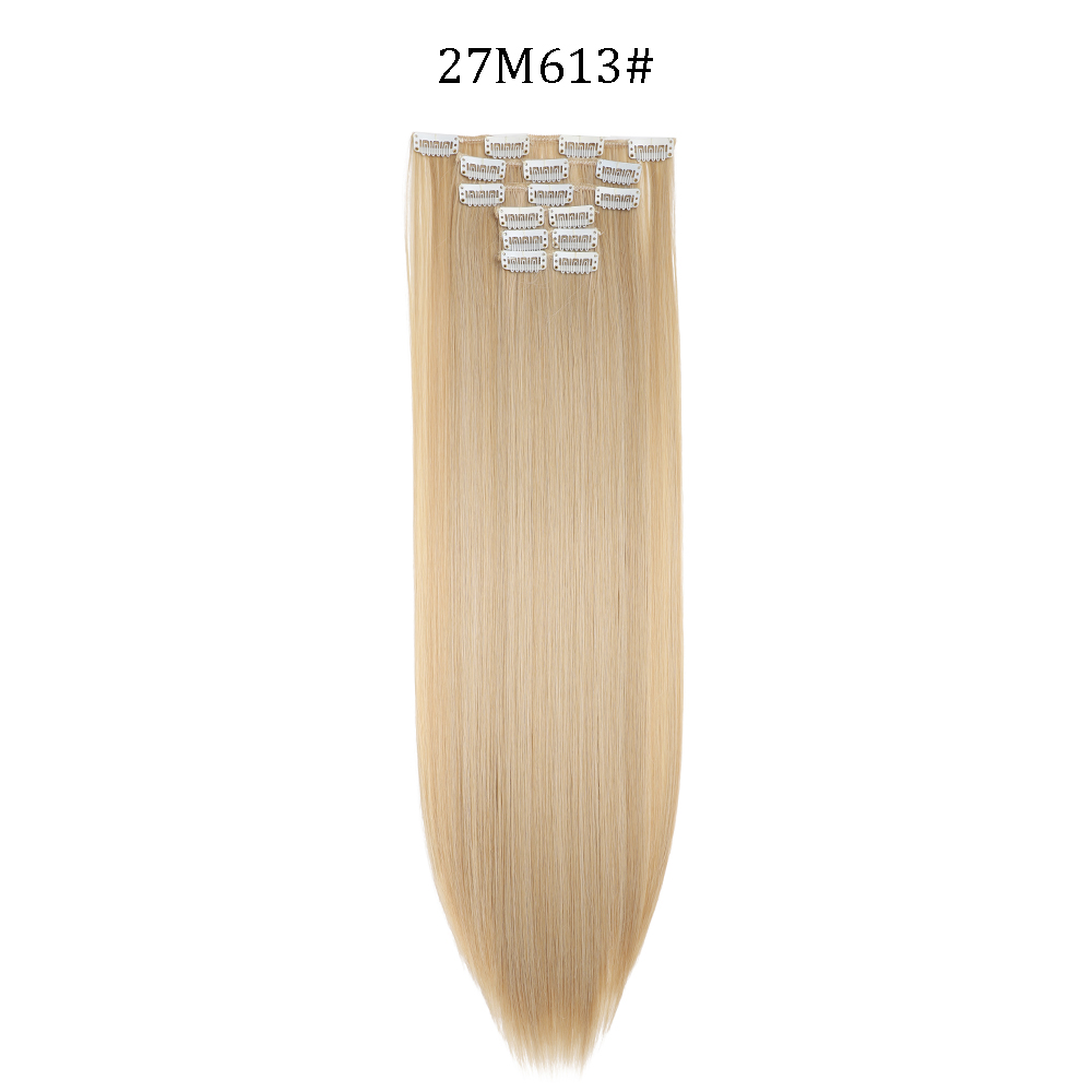 24 inch Synthetische Lange Rechte Kapsel 16 Clips 6 stks/set Hair Extensions Blond Zwart Haarstukjes Hittebestendig Voor Vrouwen: T1/35