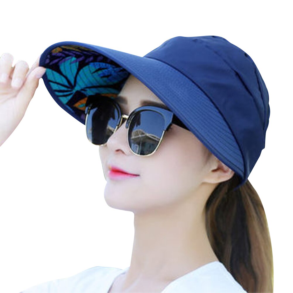 Sombrero plegable de verano para mujer, gorra con visera ancha, sombrero de protección solar UV para vacaciones de mujer, sombrero de visera para playa #05: navy blue
