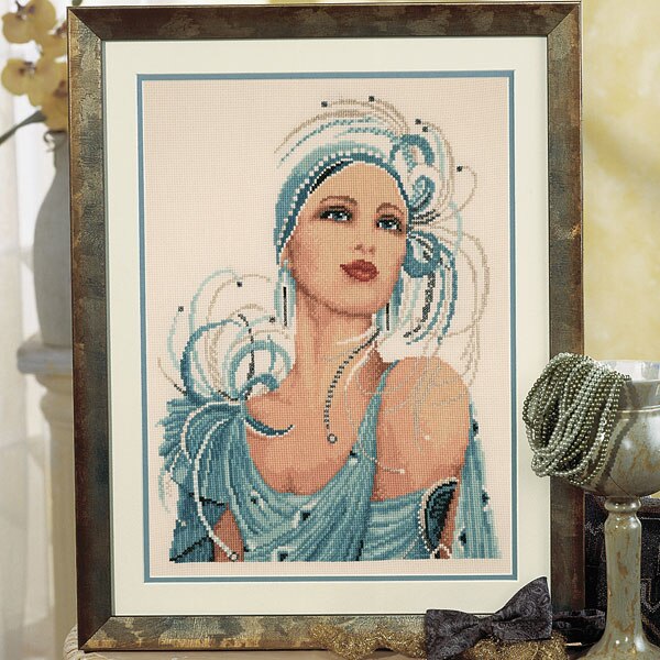 Gold Collection Beautiful Counted Cross Stitch Kit Charleston Lady Girl Maid Woman in Blue vervaco