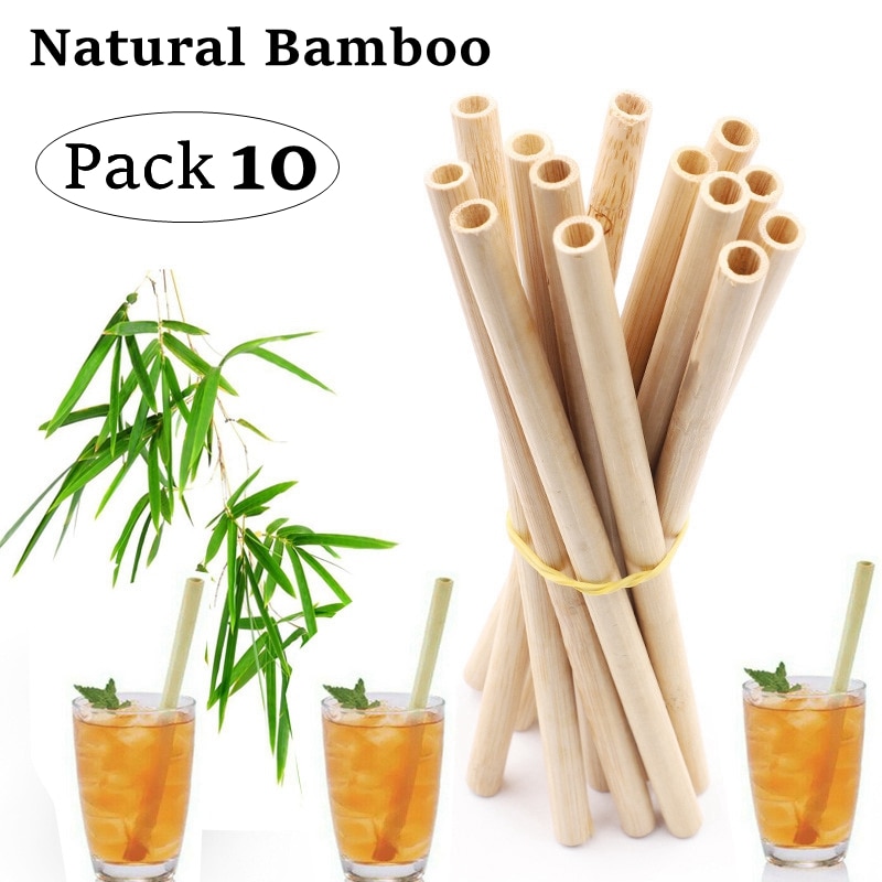 10 Stuks Natuurlijke Bamboe Stro 20Cm Herbruikbare Rietjes Met Reinigingsborstel Milieuvriendelijke Bamboe Cocktail Rietjes Bar Accessoire