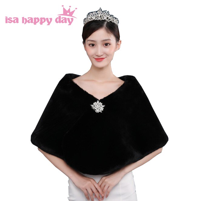 verrotten Schwarz Pelz Faux Winter Bolero Frauen Braut Schal Hochzeit Kap Auf Lagerbier Braut Mäntel Hochzeit Mantel Jacke Für Abend Party