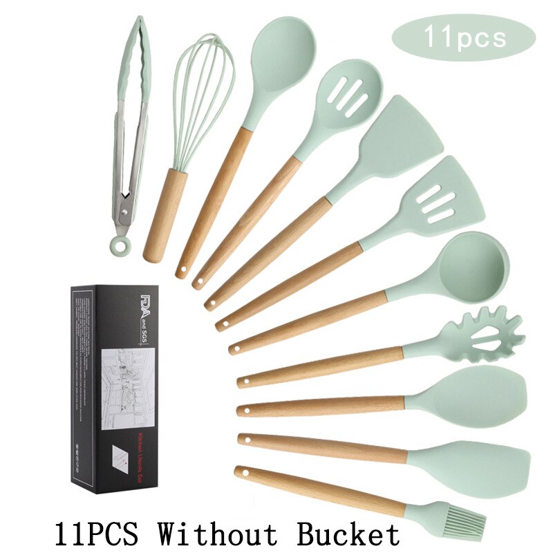 9/11 Pcs Silicone Keukengerei Kookgerei Set Hittebestendige Keuken Non-stick Kookgerei Bakken Tools Kookgerei set: 11PCS Without Bucket