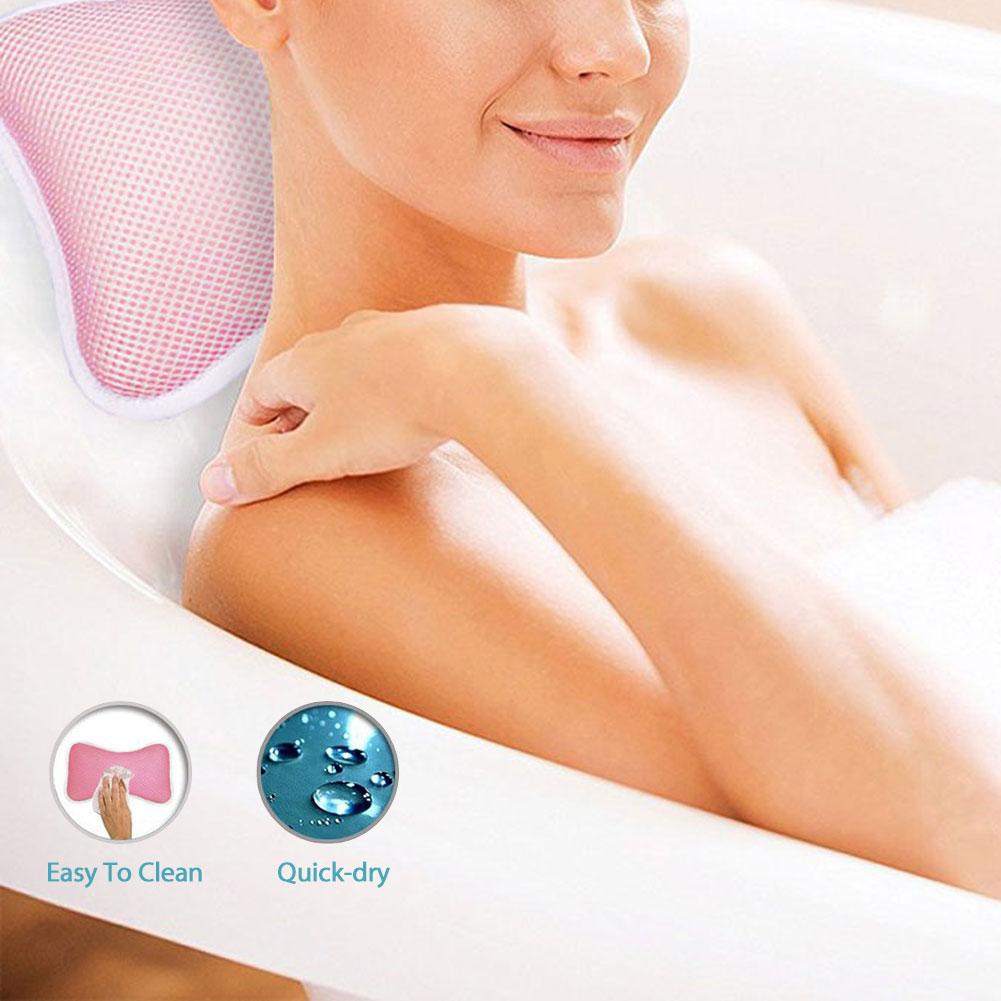 Newest Bath Pillow SPA Pillow with 2 Large Suction Cups Head Holder Nape Firmly Attaches to Bathtub #BW