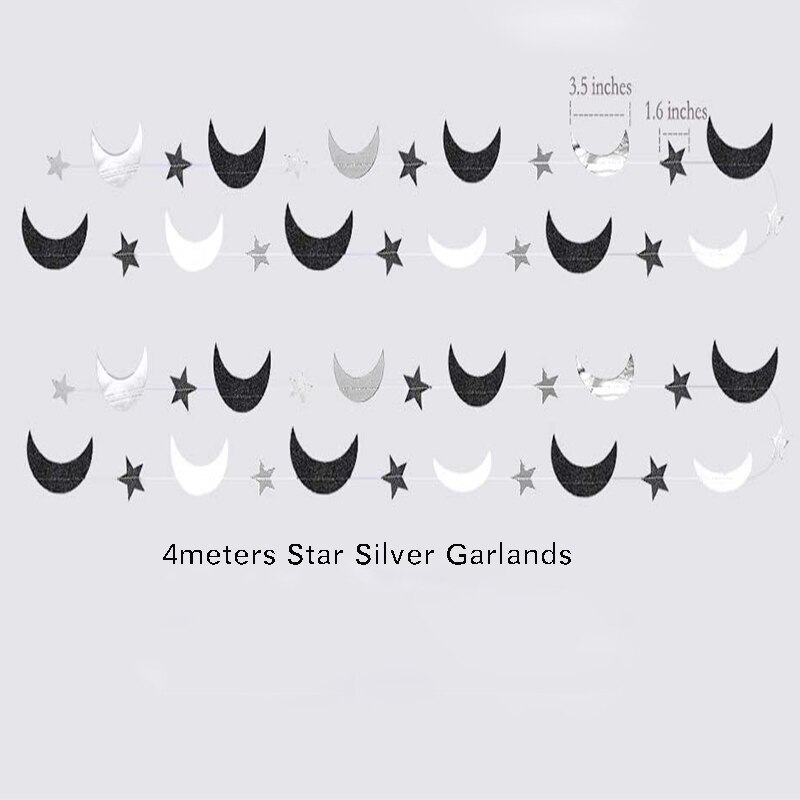 4M Black Silver Moon Star Garland Decorations Glitter Outer Space Birthday Party Hanging Wedding Twinkle Baby Shower Decorations: 1Pc Star Moon