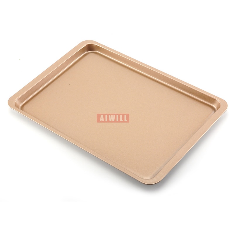 AIWILL 14 Inch Rectangular Gold Carbon Steel Non-Stick DIY Cake Biscuit Baking Oven Baking Shallow Chassis Baking Tools: Default Title