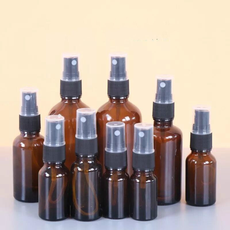 1pcs 5-100ml Portable Amber Glass Essential Oil Spray Bottles Mist Sprayer Container Travel Refillable Bottle Transparent Brown
