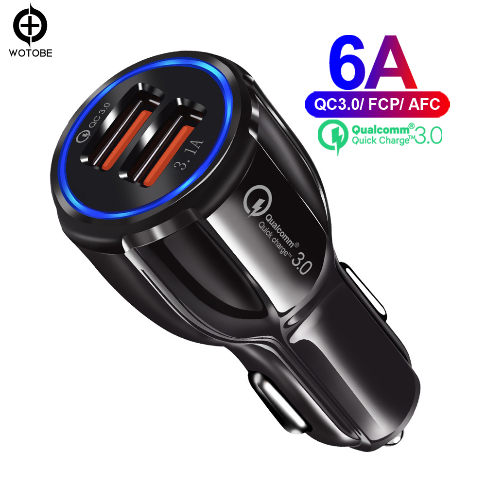 30W QC3.0 Caricabatteria Da auto, ricarica rapida 3.0 Caricatore Del Telefono Cellulare 2 porta per iPhone/ipad Samsung Huawei xiaomi Rapido auto e 3A Cavo: nero