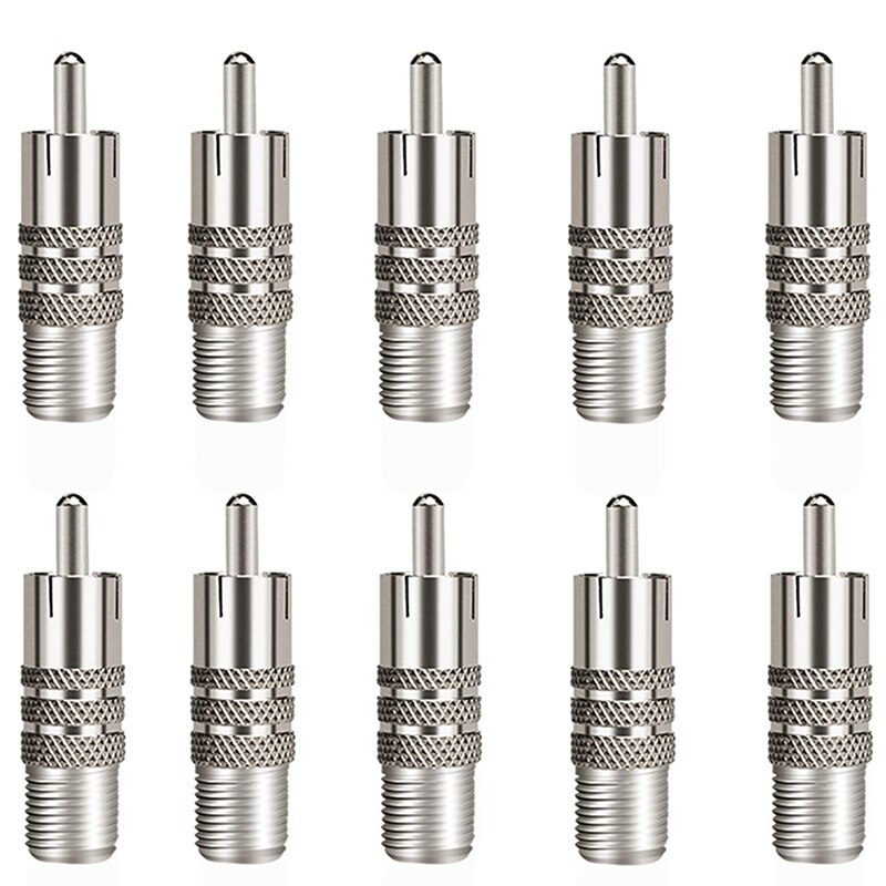 10 PCS/Set F Type Female To RCA Male Coaxial Cable Adapter, Straight Coupler Adapter Connector For Video Audio: Default Title