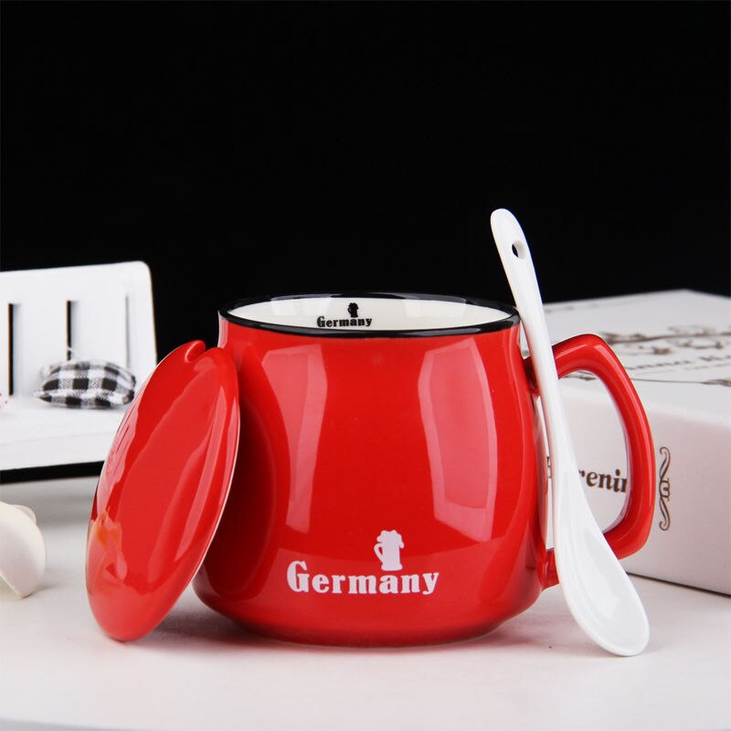 400ml Color Cartoon Ceramics Mug With Spoon Heat Resistant Coffee Milk Tea Mugs Breakfast Cup Drinkware Novelty