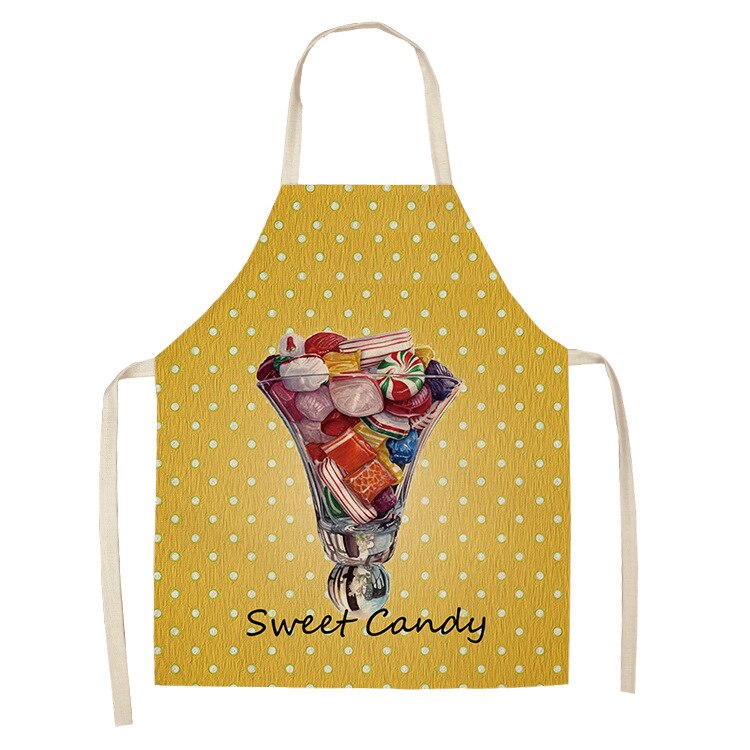 Cartoon Pastry Ice Cream Apron Printed Kitchen Aprons for Women Linen Home Cooking Coffee Baking Waist Pinafore Cleaning Tools: A5 / 47x38cm