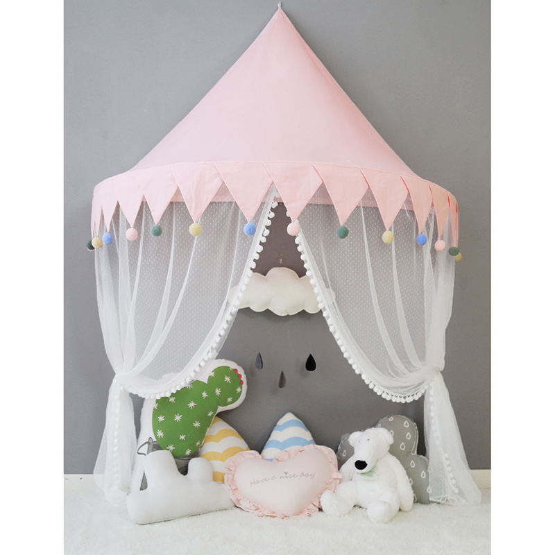 Tienda tipi de algodón para niños, casa de juegos, toldo plegable, cortina para cama, red para cuna de bebé, decoración para habitación de niño y niña: pink ball