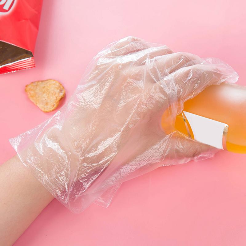 200Pcs Kitchen Disposable Gloves Catering Hair Products Eating Lobster Thicken Transparent Plastic PE Film Gloves