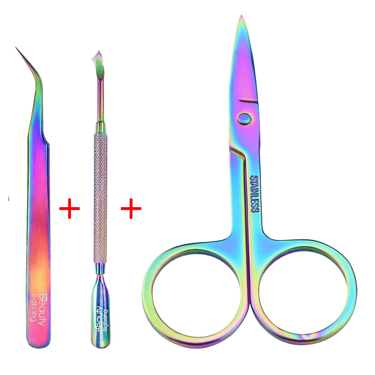 Beautybigbang Stainless Steel Manicure Nail Kit Set 3 PCS Cuticle Pusher Remover Scissors Manicura Tool Nail Art Set: 123