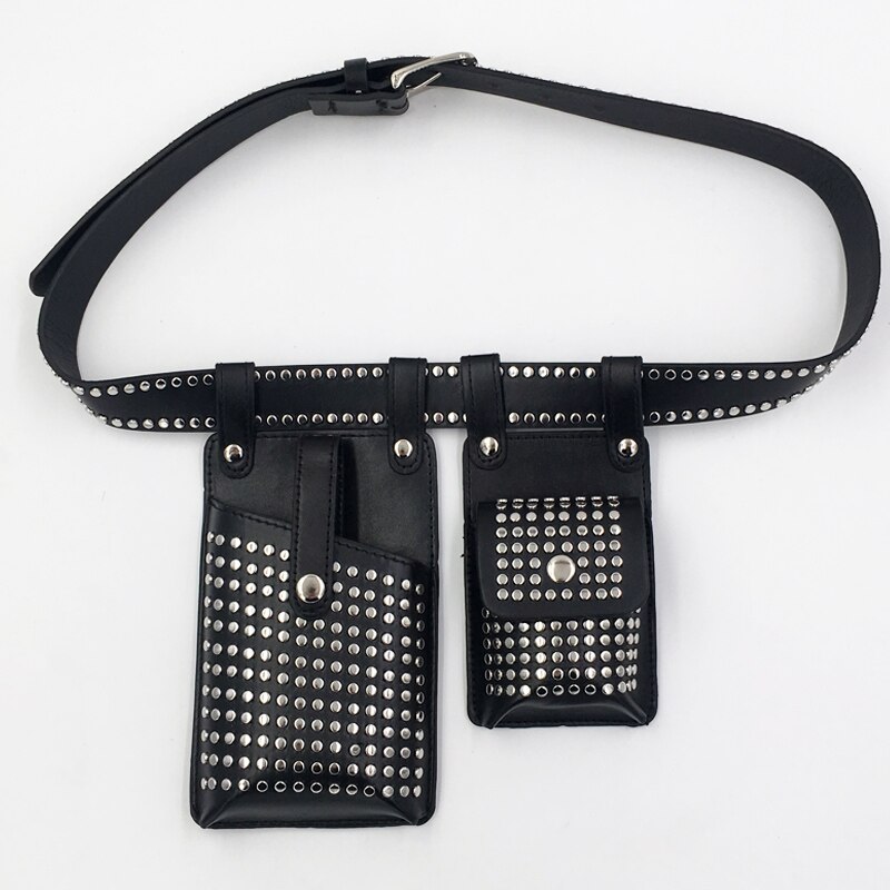 2 Stuks Klinknagels Punk Vrouwen Heuptas Hip Hop Crossbody Functionele Borst Bag Vrouwelijke Mode Heuptasje Riem Telefoon tas Dames Portemonnee