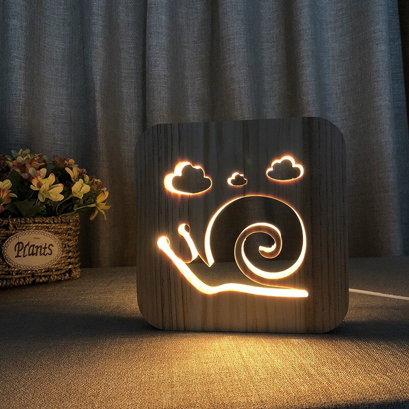 LED USB Night Light Wooden Dog Paw Cat Wolf Head Animal Lamp Novelty Kid Bedroom 3D Decoration Table Lights Child: D