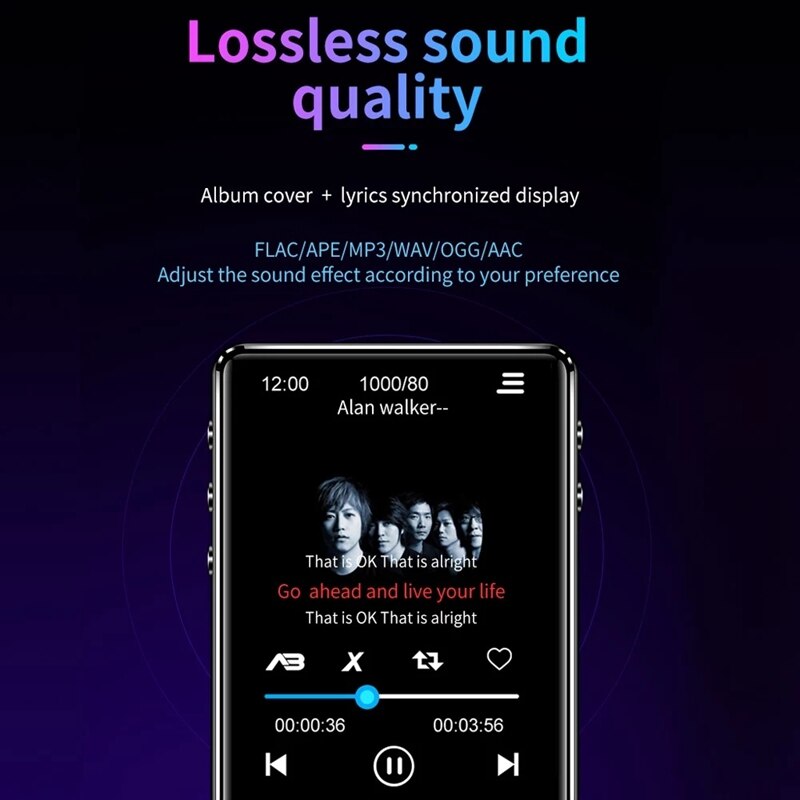 X62 16GB MP3 Player Metal HiFi Music Player APE FLAC WAV Loseless o Player BT Function Touch Sn with TF Card Slot 2.4 In