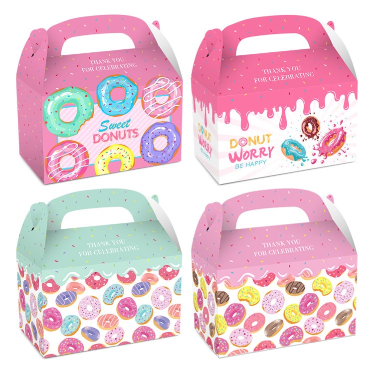 4PCS Donuts Boxes Cookie Candy Packaging Paper Bags Kids Birthday Supplies Donut Worry DIY Wedding Party Decoration