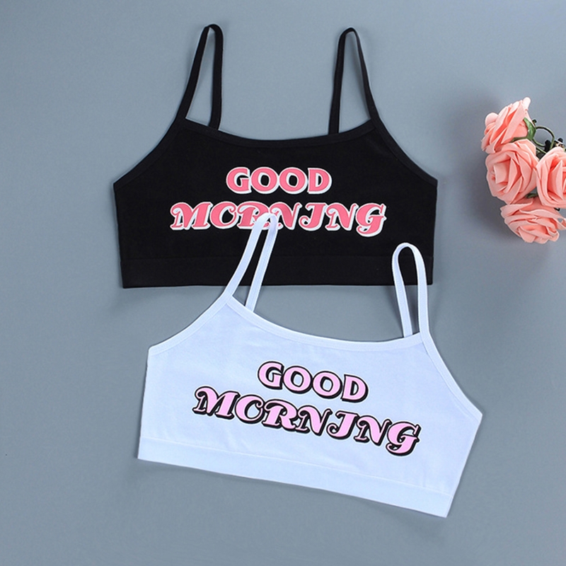 Set di biancheria intima abbinata per ragazze adolescenti lettere di buona mattina carine stampa senza reggiseno imbottito per allenamento Cami e mutandine Hipster Spor