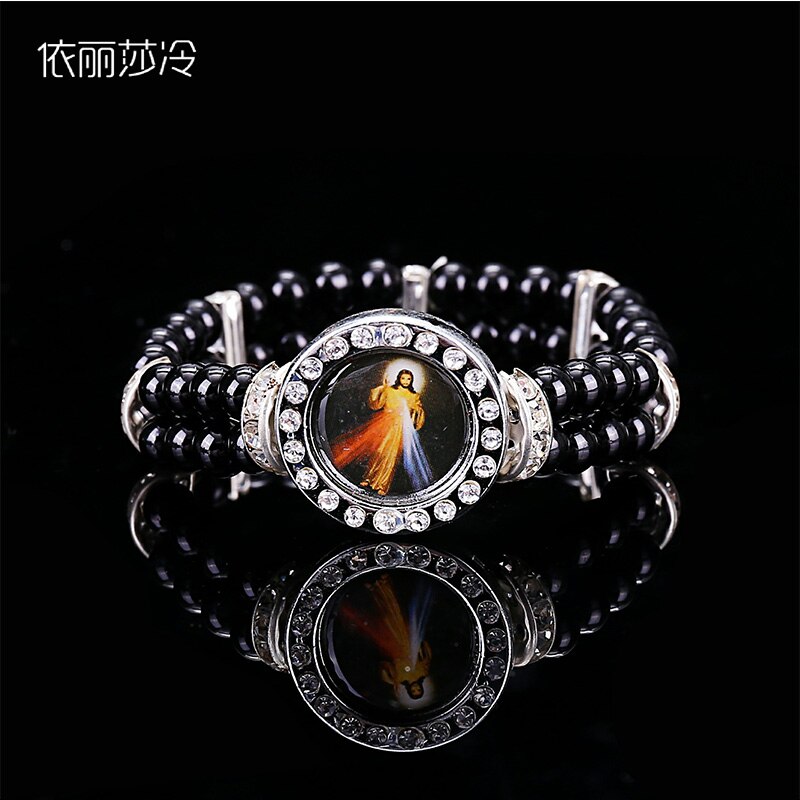 Chapelet en cristal perlé catholique perles chapelet perles jésus charme perle Bracelet dames bijoux Bracelet . Icône Aléatoire: N01908