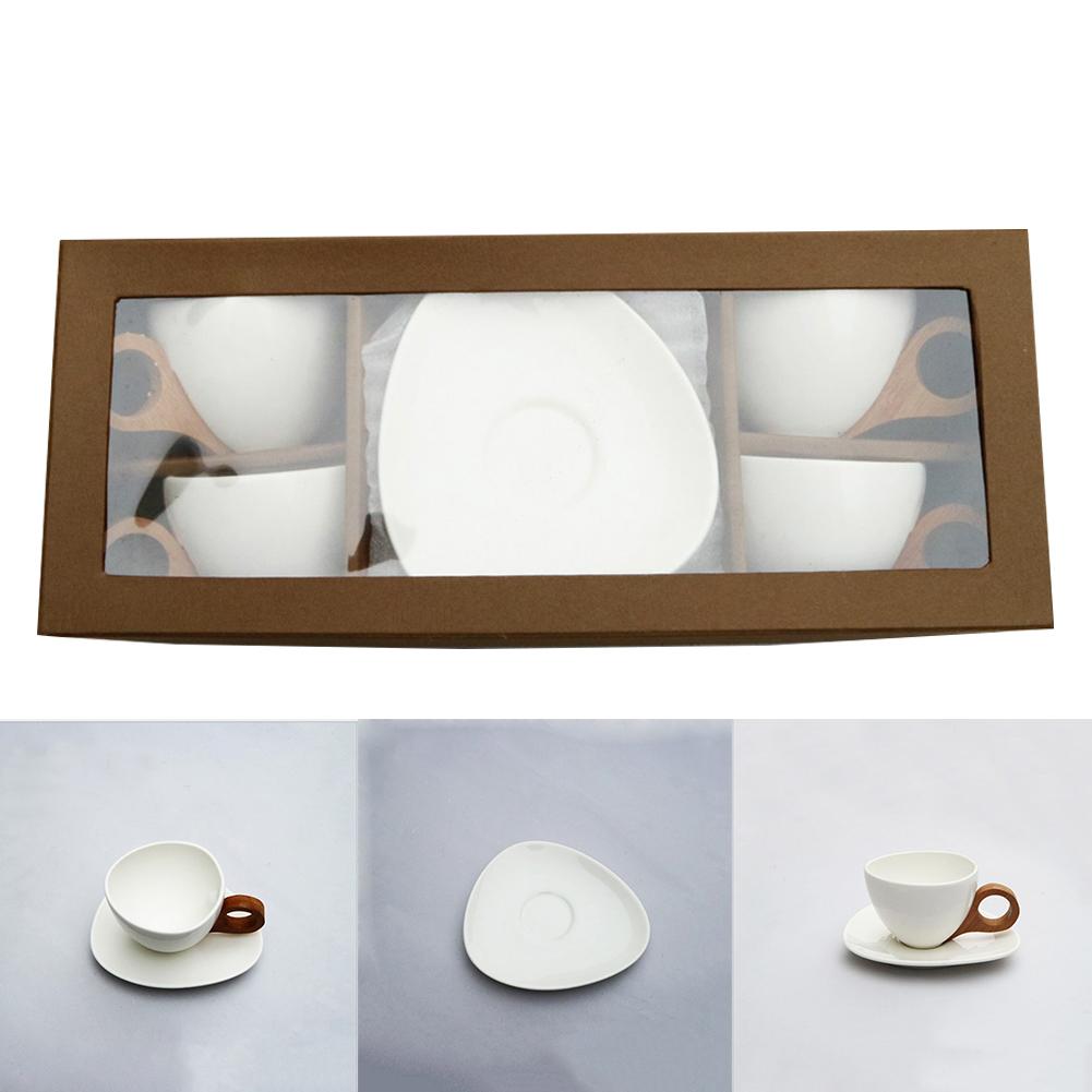 Ceramic Coffee Cup and Saucer Set Office Meeting Room Cup with Bamboo Handle: Default Title
