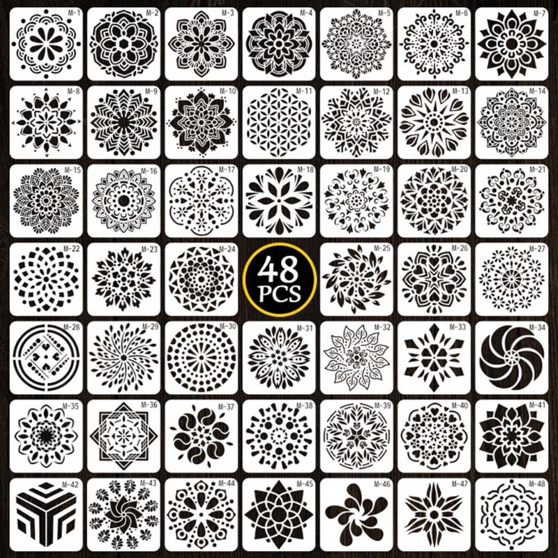 24/48pcs Mandala Stencils DIY Drawing Template Painting Scrapbooking Paper Card Embossing Album Decorative Craft