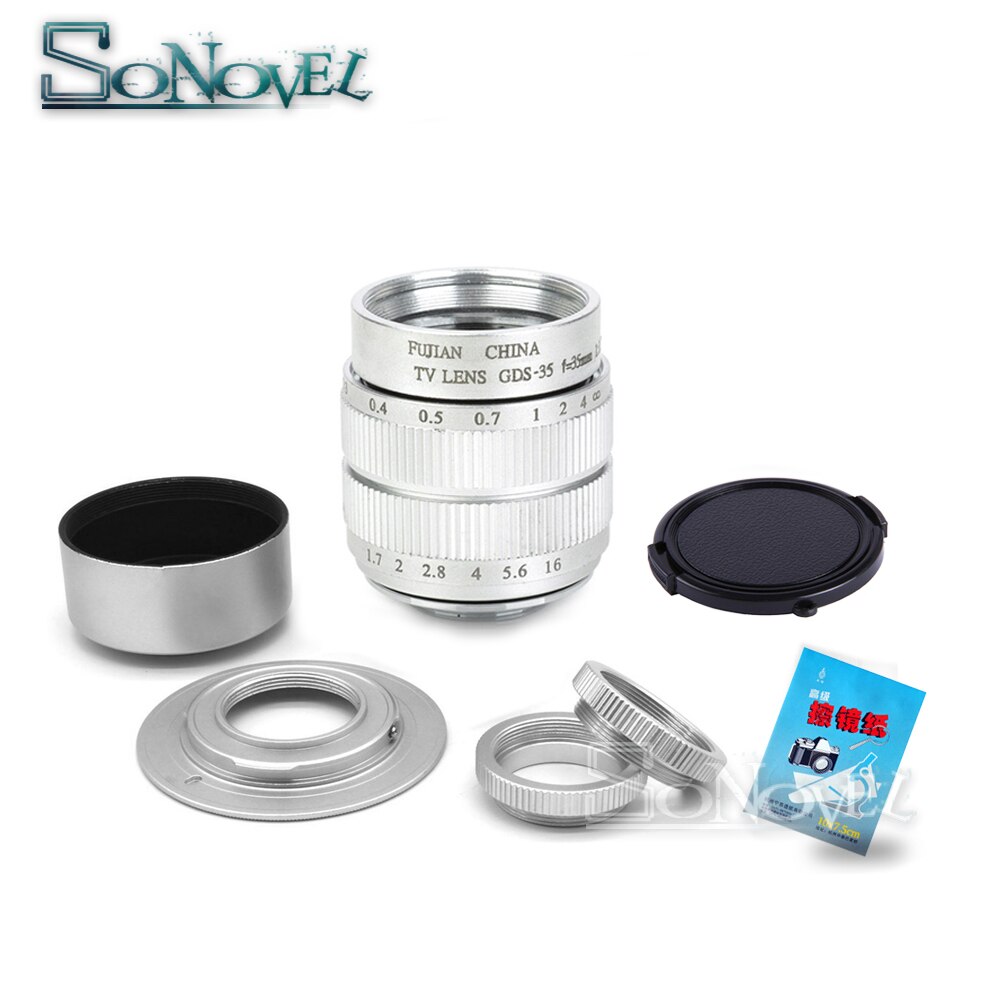 Zilver Fujian 35Mm F1.7 Cctv Movie Lens C Mount + Macro Ring Voor Panasonic Micro 4/3 M4/3 GF5 GF6 GX1 GX8 GX7 G85 G7 GH5s GH4 GH3