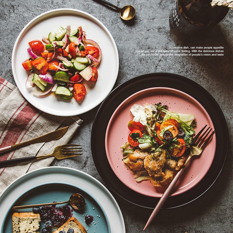 Kreative Glasierte Western-Stil Steak Pasta Platte nordisch Stil Keramik Frühstück Platte Praktische Geschirr Einfache Und Modische