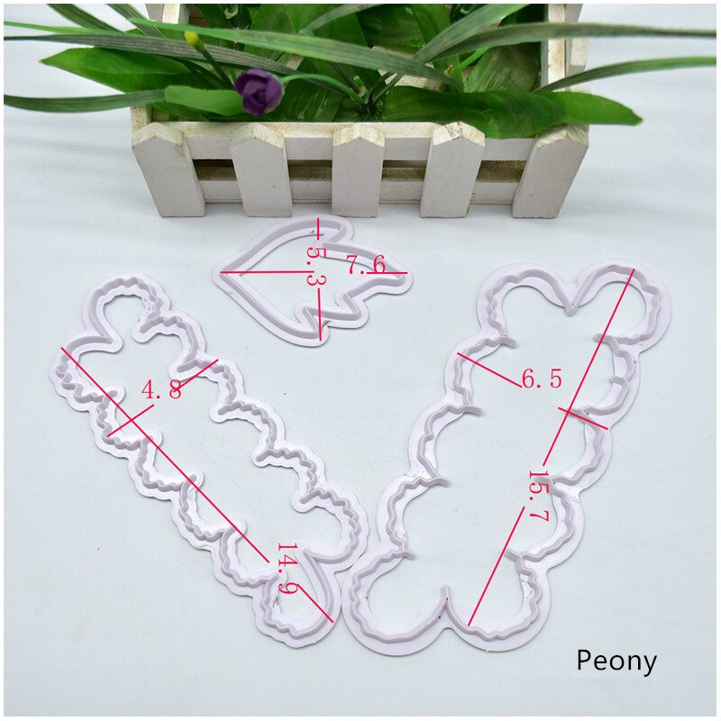 3 Stks/set 3D Rose Petal Flower Shaped Cutter Maker Elegante Cakevorm Fondant Cake Decorating Mould Sugar Craft Mould Diy gereedschap: Peony