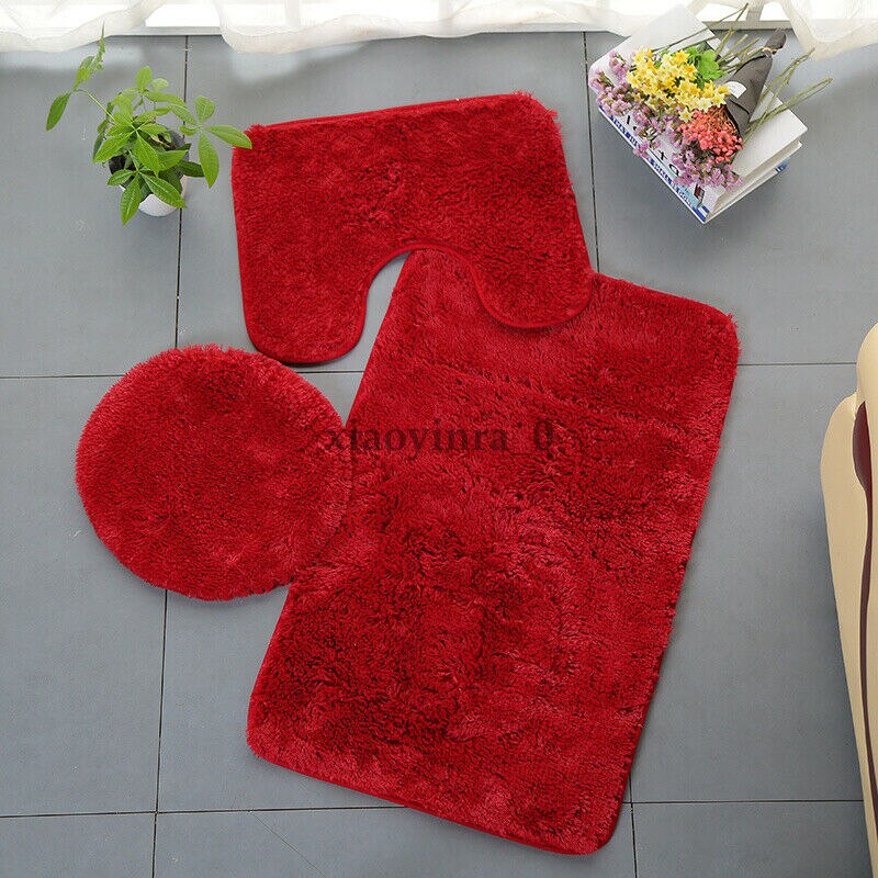 Badmat voetstuk tapijt antislip schuim badkamer toilet deksel deksel 3 stuks set badmat set antislip badmat: Rood