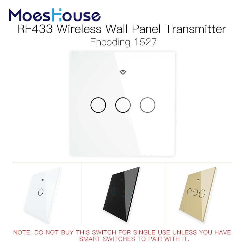 Interruptor inalámbrico de pared con Panel de vidrio, mando a distancia, funciona con WiFi, receptor de interruptor adhesivo, RF433 MHz