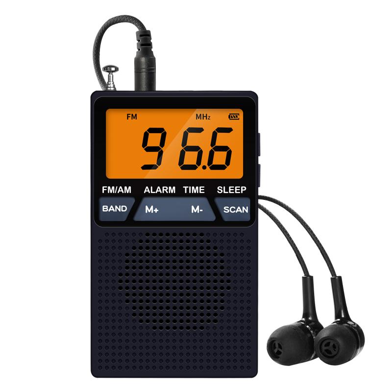 Mini AM/FM Dual Band Radio Portable Stereo Radios Clock Alarm Speaker Radio Lcd Display with Headphones