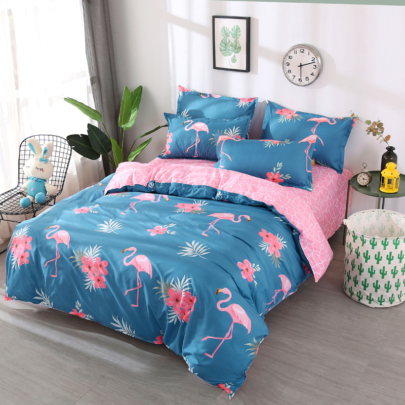 Flamingo Bedding Set 2pcs /3pcs/4pcs Duvet Cover Set 1 Quilt Cover+1 Flat Sheet +1/2Pillowcases Twin Full Queen King: No sheet pattern / Queen200x230