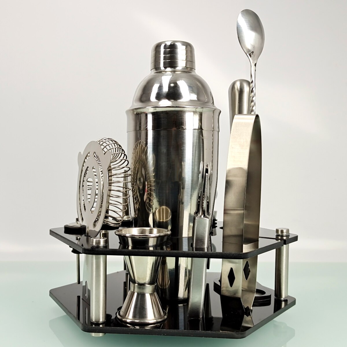 Bartender Kit, Cocktail Shaker Set With Rotating Acrylic Holder. Home DIY Suit for Mixed Drinks Martini Bar Tools Perfect: 14P 750ML