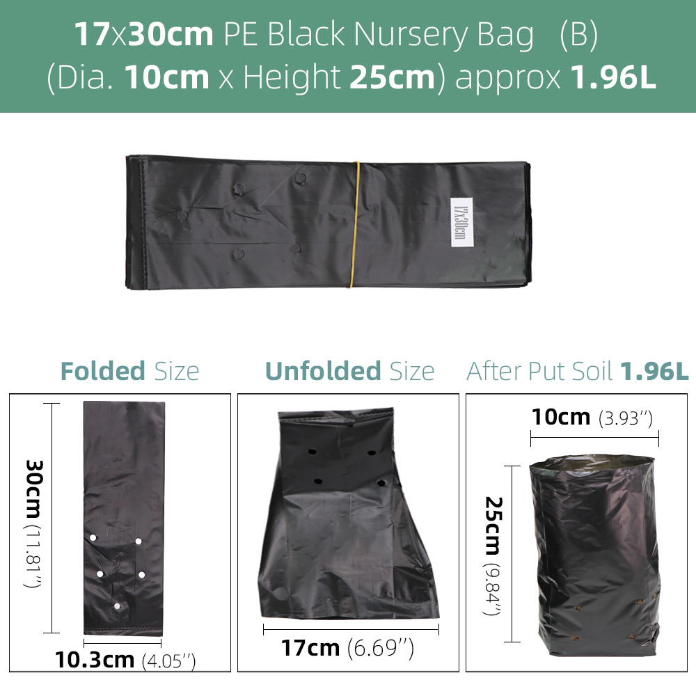 MUCIAKIE 100PCS HDPE Black Grow Soil Bags Garden Agricultural Cultivation Pockets Seedling Breathable Permeable Anti-UV Pouch: Black 17x30cm