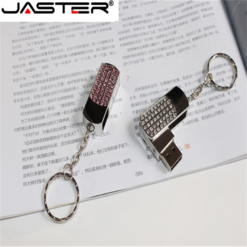 Jaster penn drive metall nøkkelring 64gb 32gb 16gb 8gb 4gb metall krystall rotasjon usb flash drive pendrive vanntett usb stick