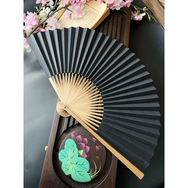 Abanicos de papel de baile, abanicos de mano portátiles Hanfu Bambou, abanico de papel exquisito Para mujeres, Ventilador de bambú clásico, Abanicos Para Boda de verano: Azul marino