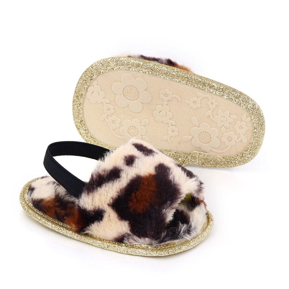 Spædbørn baby piger plys sandaler blød sål imiteret pels flade småbørn prewalker hjemmesko med elastisk bagstrop sko: 3 / 12
